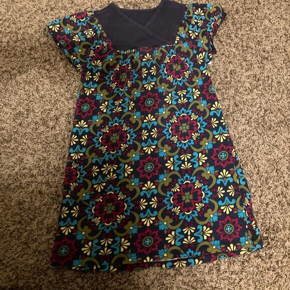 Tea Collection Blue Floral Print Cotton Dress 10 Short Sleeve Criss Cross Front - Picture 1 of 3